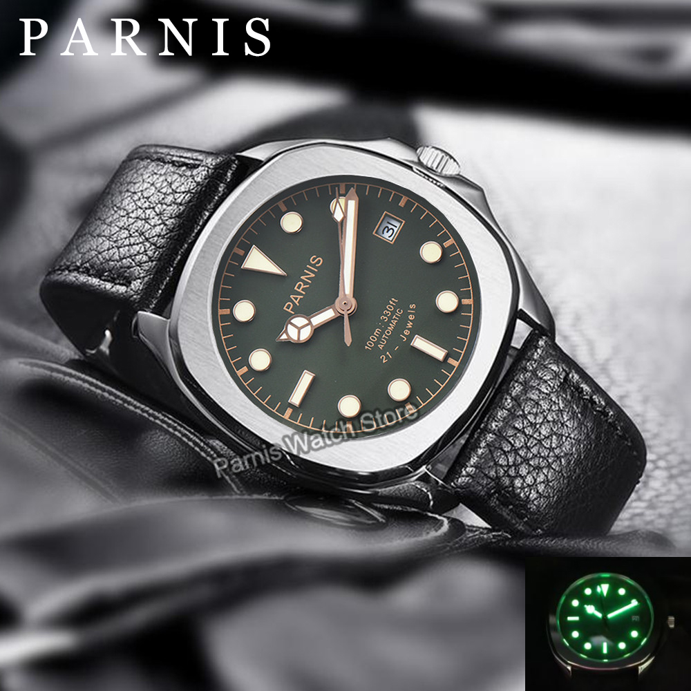 Leather Watch Band Men - Parnis 39mm Mens Wristwatch Stainless Steel