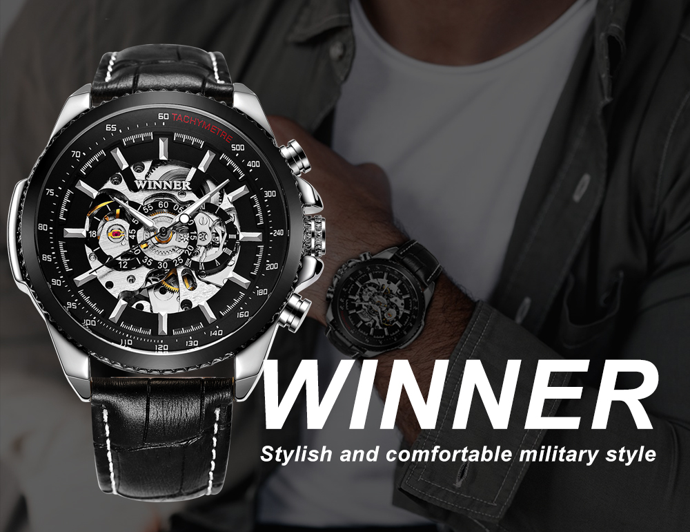WINNER Military Skeleton Autom - Leather Watch Band Men recension och pris