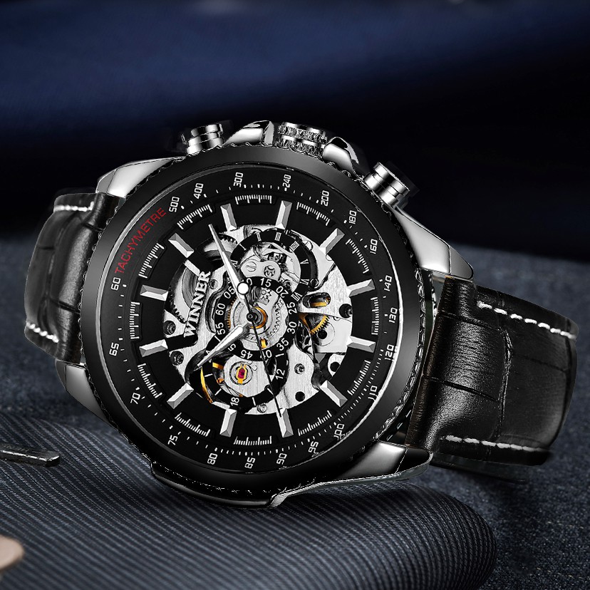 WINNER Military Skeleton Autom - Leather Watch Band Men recension och pris