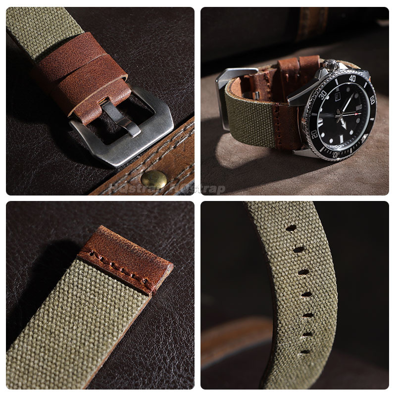 20mm 22mm 24mm Nylon Leather S - Leather Strap Quick Release recension och pris